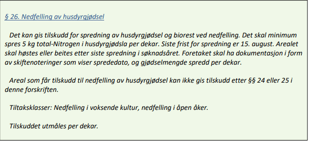utdrag fra regelverket knyttet til RMP-tiltaket nedfelling av husdyrgjødsel