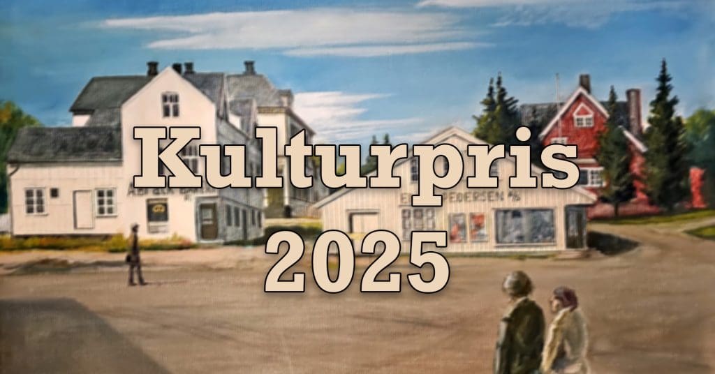 Bilde som viser Hadsel kulturpris 2025 med et maleri i bakgrunnen